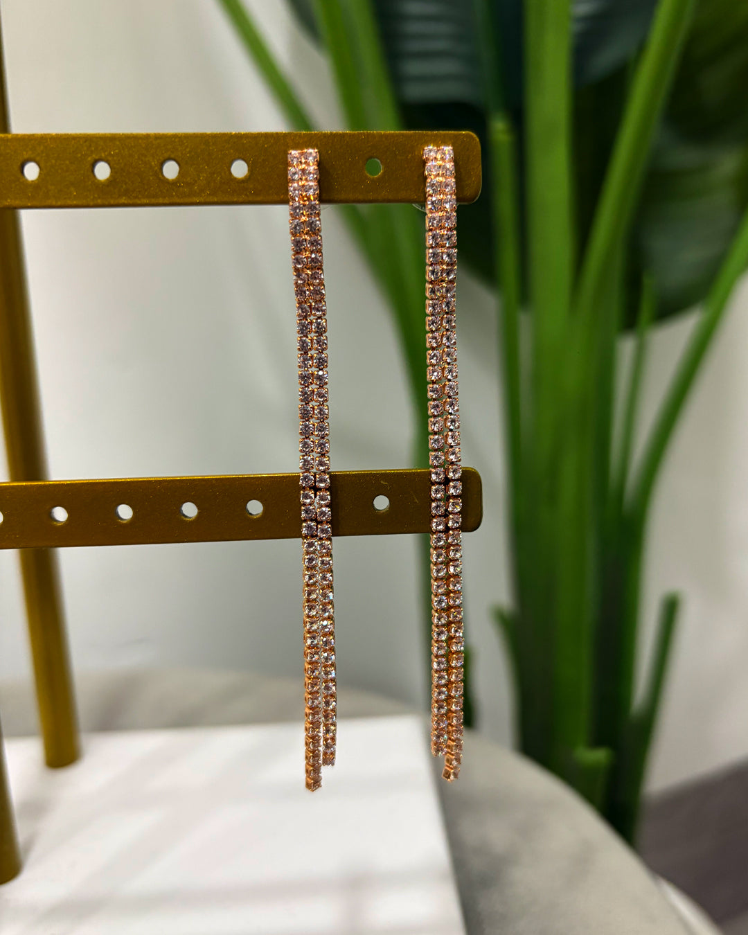 ORECCHINI STRASS LUNGHI GOLD